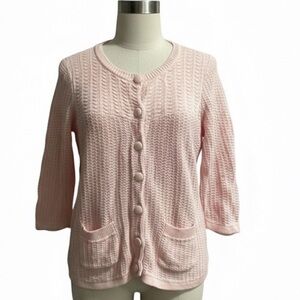Vintage Christopher & Banks Pastel Pink Waffle Knit Button Front Cardigan Small
